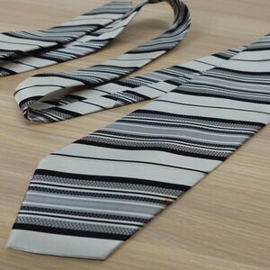 Repp Stripe Silk Neck Tie Mens Black White Textured Classic Business Suit SOCIAL